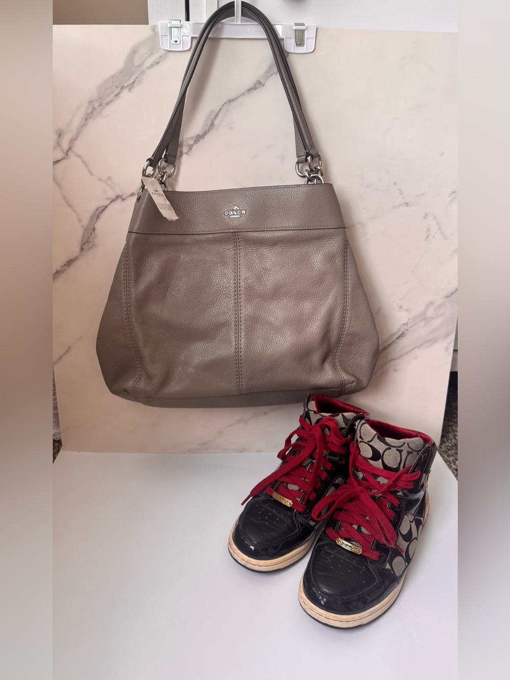 Coach Bundle Lexy Pebble Leather Shoulder Bag, Coach Signature Sneakers (Size 7)